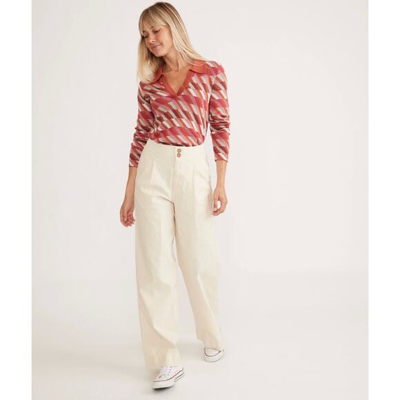 Marine Layer Flora High Waisted Wide Leg Trouser Pants Parchment Ecru Size 10 - Picture 2 of 16